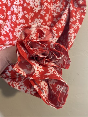 SHEIN Curve 3XL Knee Length Skirt A-Line Women Red Floral Elastic Waist Casual