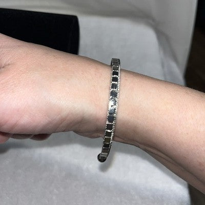 NEW Silver Bangle Bracelet Blocks Quality Fashion Jewelry Valentines Anniversary