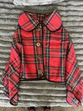 NEW Top It Off Jacket RED Plaid buttons Pull Over Cape shawl Wrap Seasonal Cover