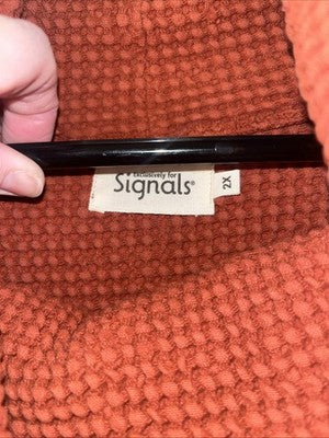 NEW Tunic Signals Waffle Cowl Neck Terra Cotta Orange Rust 2X Baggy Shirt Pocket