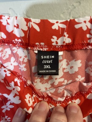 SHEIN Curve 3XL Knee Length Skirt A-Line Women Red Floral Elastic Waist Casual