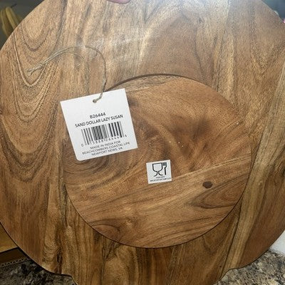 C&F Enterprises, Inc. Sand Dollar Lazy Susan - Acacia Wood Rotating Tray Brown