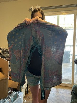 Magic Scarf Peacock teal XG2852TL Pashmina Style Shawls Scarfs Fringe 72âx27â