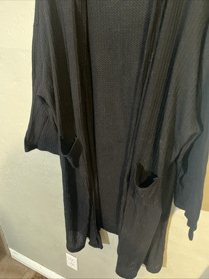 Black Cardigan Womenâs Plus Size 4XL  Polyester Pockets Long Loose Fitting