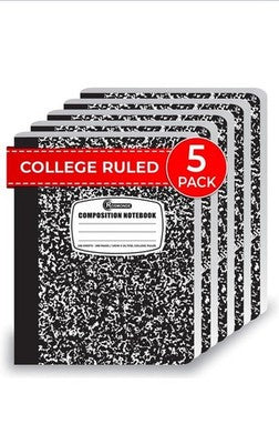 Rosmonde - 5 Pack College Ruled Hard Cover Composition Notebook , 200 Pages