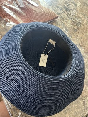 NWT Pretty Persuasions NAVY Women's Big Brim Paper Braid Hat Summer Hepburn Blue