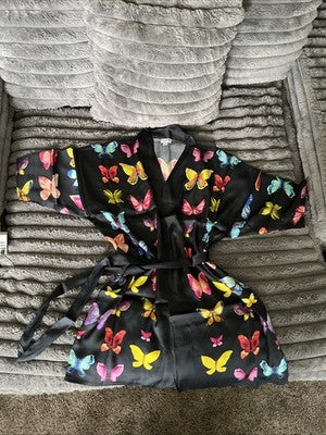 NEW Exclusively for Signals Black Butterfly Satin robe HBW517 SM Viscose S/M