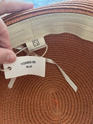 NWT Pretty Persuasions RUST Women's Big Brim Paper Braid Hat Summer Hepburn