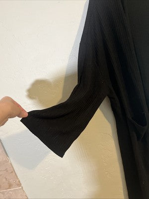 Black Cardigan Womenâs Plus Size 4XL  Polyester Pockets Long Loose Fitting