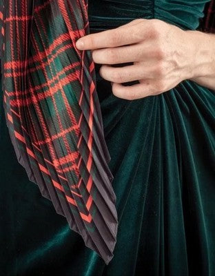 Victorian Trading Scottish Lassie Pleated Red Tartan Scarf Shawl Red Plaid Wrap
