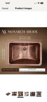 Monarch Abode 21" Copper Sink Venitian Dual Mount Undermount Drop In Bathroom