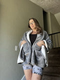 NEW Wearable Blanket Throw Gray White Plush Wrap HAU726GR Pockets Cozy One Size