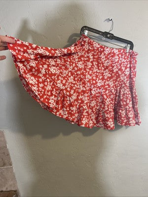 SHEIN Curve 3XL Knee Length Skirt A-Line Women Red Floral Elastic Waist Casual