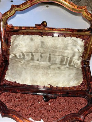 Art Deco Burnt Orange Crochet Evening Bag Brown/red Acrylic Handle - Vintage