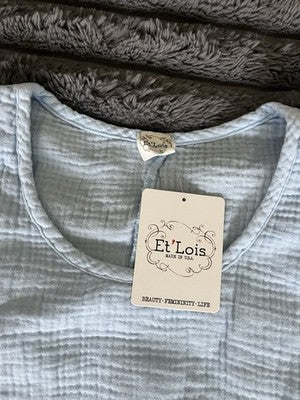 NWT ET'LOIS USA Linen MEDIUM GRACE TUNIC A-line 2-Layer Front Top Light Blue