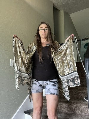 NEW Aztec tie Front kimono 3109 olive HBK362 Brown Black Silky Lightweight Style