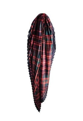 Victorian Trading Scottish Lassie Pleated Red Tartan Scarf Shawl Red Plaid Wrap