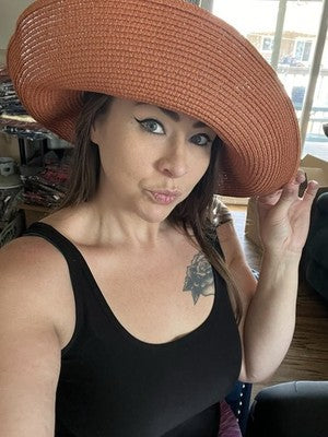NWT Pretty Persuasions RUST Women's Big Brim Paper Braid Hat Summer Hepburn