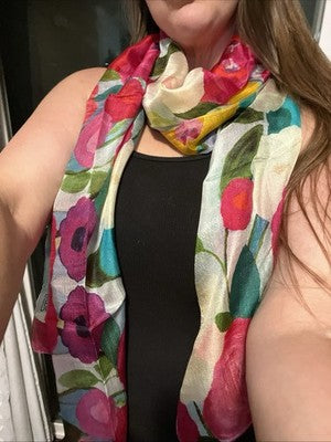 NEW Exclusively For Signals 100% Real Silk Scarf Garden Party floral pink flower