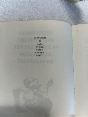 VINTAGE BOOK 1960 SOLILOQUIES SPEECHES WILLIAM SHAKESPEARE Hardcover VTG Slip