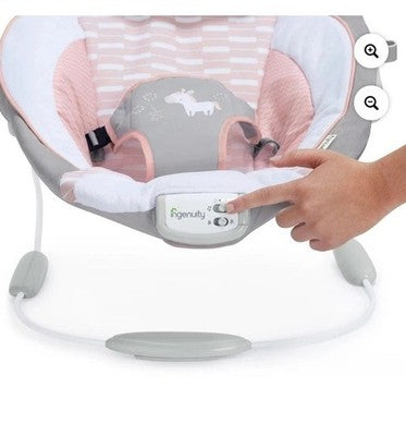 NEW Ingenuity Flora the Unicorn Soothing Bouncer Plush Fabrics & Melodies 0-6mo