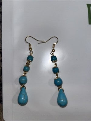 NEW Turquoise Dangle Earrings Gold Tone Bead Accents Boho Chic Jewelry Fashion