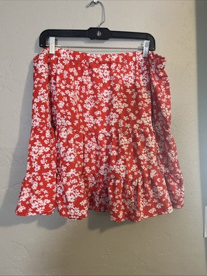 SHEIN Curve 3XL Knee Length Skirt A-Line Women Red Floral Elastic Waist Casual