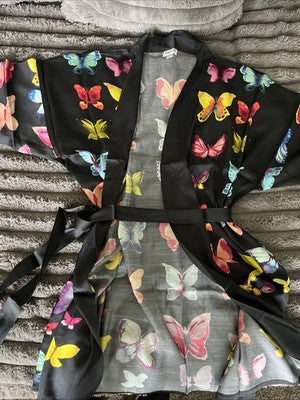 NEW Exclusively for Signals Black Butterfly Satin robe HBW517 SM Viscose S/M