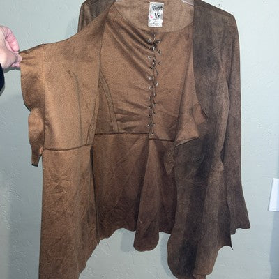 NEW Womenâs L Be Vocal Light Jacket Coverup Lace Up Brown Western renaissanceï¿¼