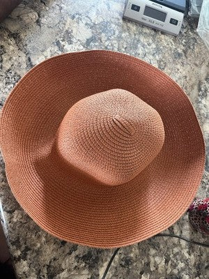 NWT Pretty Persuasions RUST Women's Big Brim Paper Braid Hat Summer Hepburn
