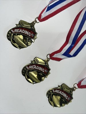 LOT Of 3 Crown Reading Teacher School Metal Ribbon 16" Award Red White Blue Good