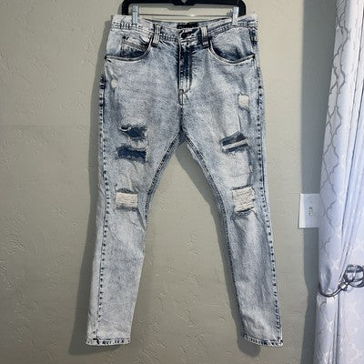 Empyre Womens Jeans Size 32 Blue Distressed Stretchy Acid Wash Tapered Ankle