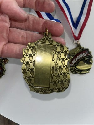 LOT Of 3 Crown Reading Teacher School Metal Ribbon 16" Award Red White Blue Good