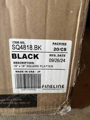 20-PCS Fineline Platter Pleasers Plastic Black Square Platter 18X18 Inch Party