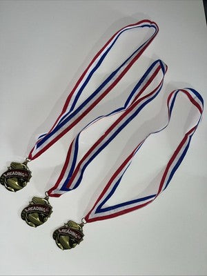 LOT Of 3 Crown Reading Teacher School Metal Ribbon 16" Award Red White Blue Good