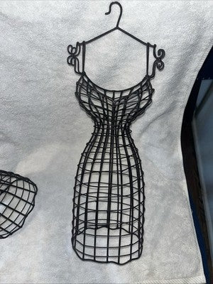 Set 2 Black Metal Dress Form Wall Hanging Jewelry Holder Decor Collectible VTG