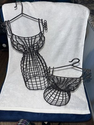 Set 2 Black Metal Dress Form Wall Hanging Jewelry Holder Decor Collectible VTG