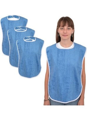 3 Pack BLUE Terry Cloth Adult Bibs/Senior Meal Time Clothing Protector