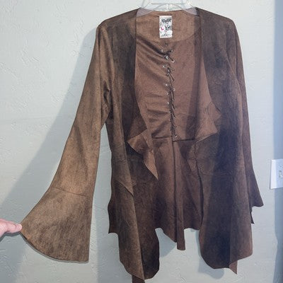 NEW Womenâs L Be Vocal Light Jacket Coverup Lace Up Brown Western renaissanceï¿¼