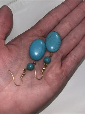 NEW Turquoise Dangle Earrings Gold Tone Bead Accents Boho Chic Jewelry Fashion