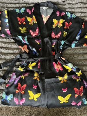 NEW Exclusively for Signals Black Butterfly Satin robe HBW517 SM Viscose S/M