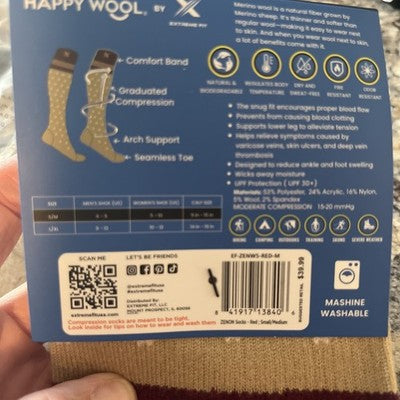 Happy Wool Unisex Merino Wool Compression Socks Small/Medium 1 Pair Knee High