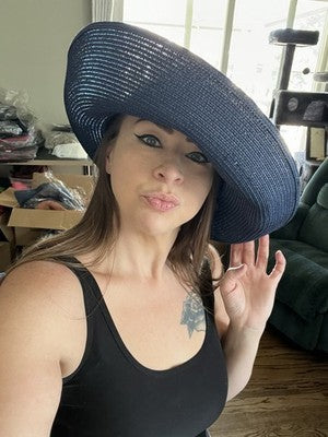 NWT Pretty Persuasions NAVY Women's Big Brim Paper Braid Hat Summer Hepburn Blue