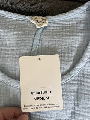 NWT ET'LOIS USA Linen MEDIUM GRACE TUNIC A-line 2-Layer Front Top Light Blue