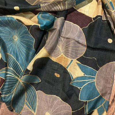 NEW Exclusively For Signals 100% Real Silk Scarf WaterLily & Lilypad Gold Green