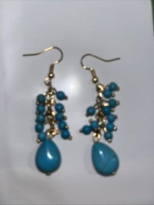 NEW Turquoise Dangle Earrings Gold Tone Bead Accents Boho Chic Jewelry Fashion