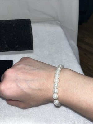 NEW Faux Pearl Bracelet Stretchy Design Fashion Jewelry Cute White Shine Bangle