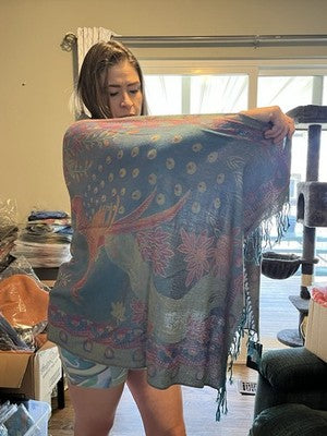 Magic Scarf Peacock teal XG2852TL Pashmina Style Shawls Scarfs Fringe 72âx27â