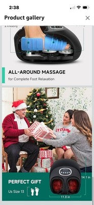 SHIATSU Foot Massager Heat Deep Kneading Tired Muscles Timer Black Plug In