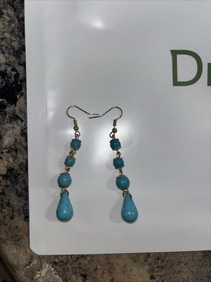 NEW Turquoise Dangle Earrings Gold Tone Bead Accents Boho Chic Jewelry Fashion